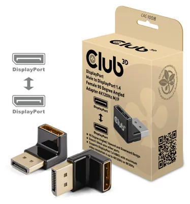 Immagine prodotto di Club3d CLUB3D Adattatore da DisplayPort maschio a DisplayPort 1.4 femmina con angolo di 90 gradi 4K120Hz M/F