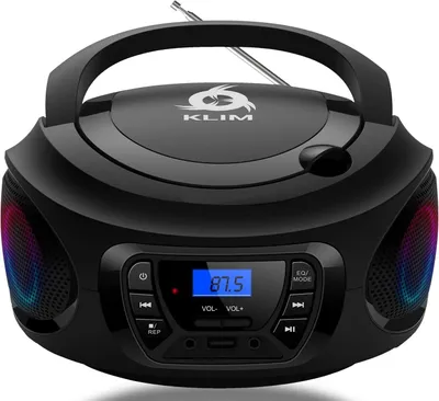 Produktbild von KLIM Boombox Radio mit CD Player - FM-Radio, CD Spieler Bluetooth, MP3, USB, AUX - Inklusive wiederaufladbaren Akkus - schwarz