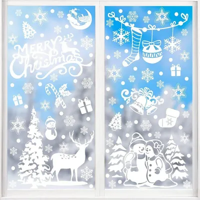 Produktbild von 8 Stücke Fensterbilder Weihnachten PVC Schneeflocke Weihnachtsmann Elch
