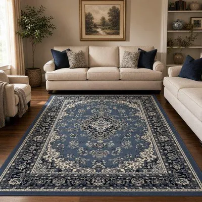Productafbeelding van Unyqoos® Oosterse Nain Klassiek vloerkleed – Vintage medallionmotief, blauw, 200 x 290 cm, laagpolig, polypropyleen, ® Standard 100