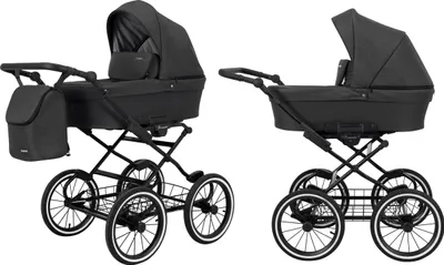 Produktbild von Kinderwagen ROMANTIC Babywagen Babyschale Kinder Wagen Set 1 in 1 (anthrazit, Rahmenfarbe: schwarz Rahmen)