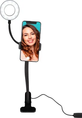 Zdjęcie produktu dla Grundig Selfie Studio Ringlight - Selfie Ringlight - Media społecznościowe i vlogi - z zaciskiem stołowym - elastyczna szyjka - USB