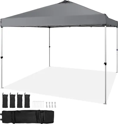 Produktbild von SucceBuy 10 x 10 ft Pop-Up-Überdachungszelt – Dunkelgrau. 250 D PolyurethanPlane mit Silberbeschichtung. Wird mit tragbarer Rolltasche und 4 Sandsäcken geliefert