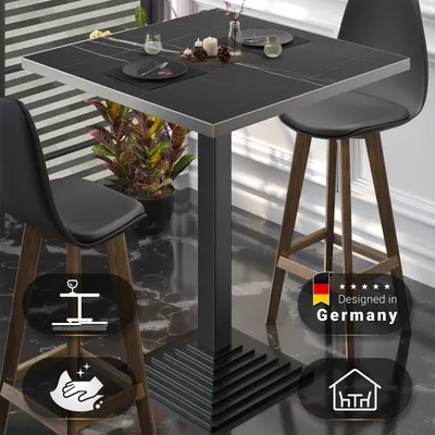 Produktbild von BPY | Bistro Stehtisch | 60 x 60 x 112 cm | Edelstahl Rand | Quadratisch | Schwarz Marmor / Schwarz | Gastro Steh Tisch Restaurant