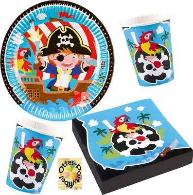 Produktbild von Seeräuber-Party-Set 36tlg. - für 8 Gäste Teller Becher Servietten