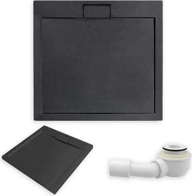 Produktbild von BADLAND Duschwanne Quadratisch Axim 90x90x4,5 cm Schwarz, Steinoptik mit Ablaufgarnitur Gratis