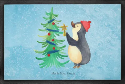 Produktbild von Mr. & Mrs. Panda Schmutzmatte Pinguin Weihnachtsbaum 50 x 75 cm - Eisblau - Geschenk, Eingangsteppich, Weihnachten, Gummimatte, fußmatte, Schmutzfangmatte, Winter