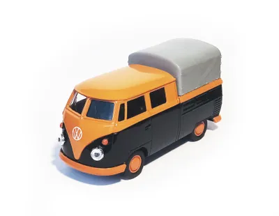 Produktbild von VOLKSWAGEN Bus T1 Doppelkabine PICK UP VW Pritschewagen Pritsche Modell Auto aus Metall Modellauto Spielzeugauto 53 (Orange/Schwarz)