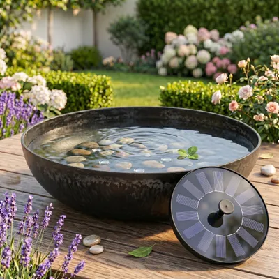 Immagine prodotto di Set fontana solare da esterno 45 cm, nera