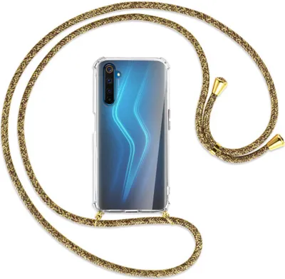 Produktbild von Handykette Backcover-Schutzhülle mit Band (Metall goldfarben) für Realme 6 Pro - braun+beige