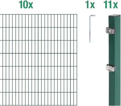 Obrázek produktu pro Alberts 652876 Doppelstabmattenzaun als 22 tlg. Zaun-Komplettset, grün, Höhe 140 cm, Länge 20 m