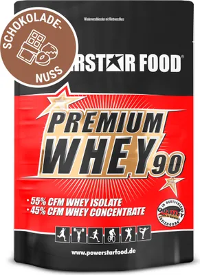 Produktbild von Powerstar PREMIUM WHEY 90 | 90% Protein i.Tr. | Whey-Protein-Pulver 4000 g | 55% CFM Whey Isolat & 45% CFM Konzentrat | Eiweiß-Pulver Chocolate Nut