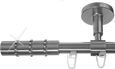 Produktbild von BASIT® Innenlauf Gardinenstange Edelstahl Look 16mm Deckenträger 1-läufig modern Kristall D70 E25