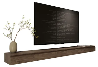 Image de Selsey Bemmi Slim - Meuble TV suspendu à 4 portes, aspect bois noyer du Wisconsin, 300 cm