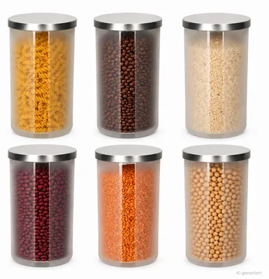 Obrázek produktu pro 6 skleněných nádob s kovovým víkem, průměr 10,5 cm, objem 1,3 litru, vhodné pro skladování