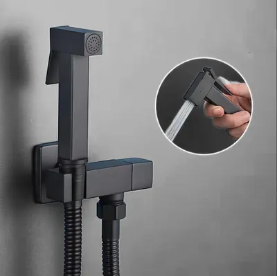 Produktbild von Bidetbrauseset Bidet 1jet mit Absperrventil + Brausehalter und Brauseschlauch schwarz matt