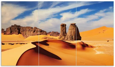 Produktbild von Wallario Herdabdeckplatte aus Glas, Größe 90 x 52 cm 3-teilig, Motiv Felsen und Sand in der Sahara Wüste