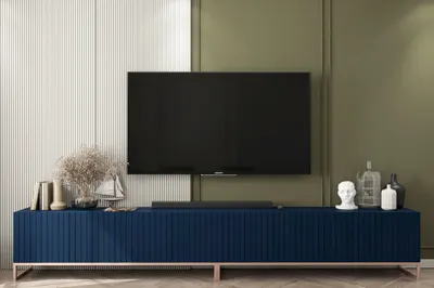 Produktbild von 2 Stk TV-Schrank 2 x ELPIS TV Glamour Style Kupferfarbig Metall Fußgestell Modern Lindner Möbel 300cm x 51,5cm x 36,5cm Farbe: Marineblau matt - Italienische Tiefmattfolie