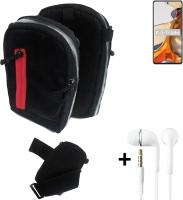 Produktbild von K-S-Trade Outdoor Gürteltasche Holster Umhängetasche + Kopfhörer kompatibel mit Xiaomi 11T schwarz Handy Tasche Case travelbag Schutzhülle