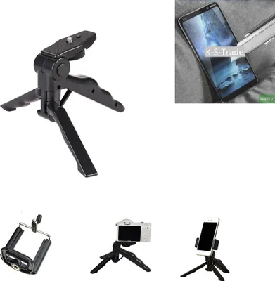 Produktbild von K-S-Trade Stativ Tisch-Ständer Dreibein Handy-Stativ Ständer kompatibel mit Nokia 9 PureView Mini-Stativ Smartphone Tripod Handy-Stativ aus Plastik
