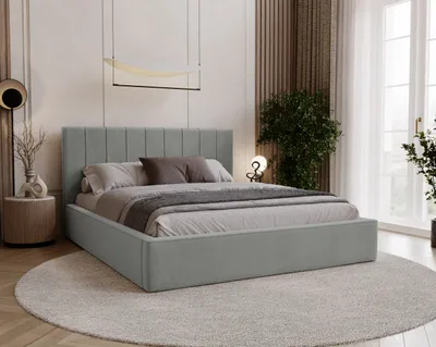 Image de Besilio lit rembourré Persea 180x200 cm Gris cadre métallique, coffre de lit, sommier à lattes, lit moderne, lit rembourré