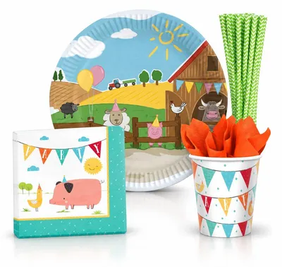 Produktbild von Bauernhof Kindergeburtstag Party Deko Partyset Tiere