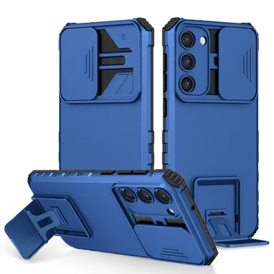 Produktbild von Galaxy S23 Hülle, Dual Layer Ständer Schutzhülle mit Schiebe Kamera Schutz für Samsung Galaxy S23 Blau