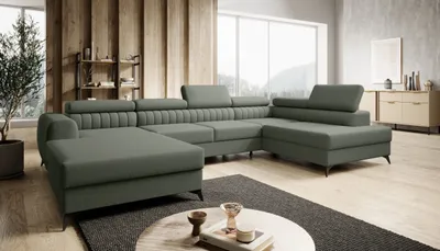 Produktbild von FURMEB24 ECKSOFA PRAGA U- form mit Schlaffunktion rechts 350 x 203 cm GRUN