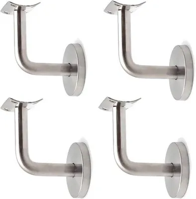 Image de Support de main courante en acier inoxydable pour rampe d'escalier, 4 pièces, bois