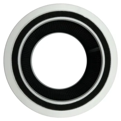 Top-down view of a circular air filter.