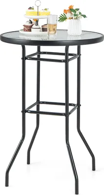 Produktbild von COSTWAY Gartentisch mit Tischplatte aus gehärtetem Glas, Hoher Stehtisch, Bartisch 68x68x97cm