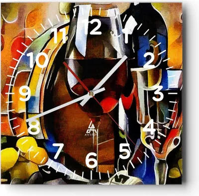 Produktbild von Wanduhr - Quadrat - Glasuhr - Wein Abstraktion - 40x40cm - Schleichendes Uhrwerk - Lautlos - zum Aufhängen bereit - Dekoration Modern - Wanddekoration aus Glas - C4AC40x40-3477