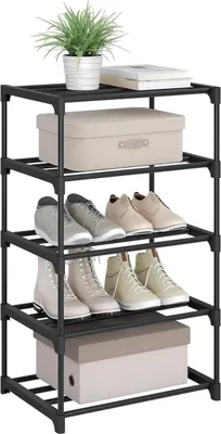 Produktbild von WOLTU Schuhregal schmal 5 Ebenen, Metall, für 10 Paar Schuhe, 42x71x30 cm : Schwarz Farbe: Schwarz