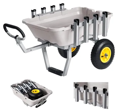 Produktbild von VEVOR Angelwagen Faltbar, 90,7kg Belastbarer Bollerwagen mit 2 All-Terrain-Gummireifen, Transportwagen mit Alugestell 8 Rutenhaltern, Multifunktionale Transportkarre für Angeln Camping Strand Outdoor