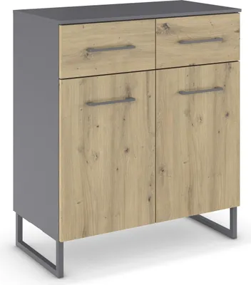 Obrázek produktu pro Kommode >Butte< in Eiche Artisan / grau metallic - 80x92x42 (BxHxT)