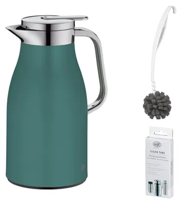 Produktbild von alfi SKYLINE Isolierkanne boho green mat – Vorteilsset mit Reinigungsbürste CLEAN FIX 30 cm + CLEAN TABS (20 Stück) | HAN 1321355100 | EAN 4002458523199