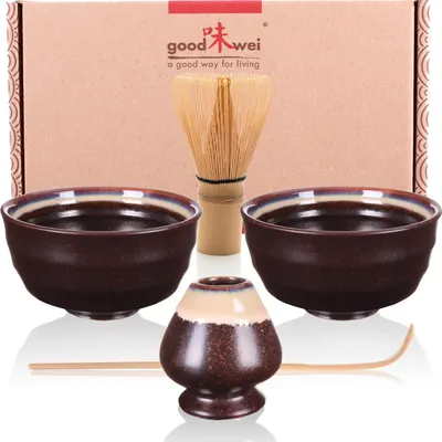 Produktbild von Matcha Duo Set "Kumo" mit 2 Schalen, Besen & Besenhalter – stilvolles Starterset für zwei Genießer der Matcha-Zeremonie