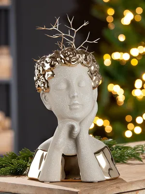 Obrázok produktu pre GILDE Váza, hlava, "Pretty", keramika, zlatá farba, sivá, , d. 15 cm, š. 17 cm, v. 25 cm 32441