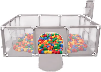 Obrázek produktu pro Selonis ohrádka dětská velké hřiště s 900 míči ohrádka pro děti, šedá:žlutá/zelená/modrá/červená/oranžová