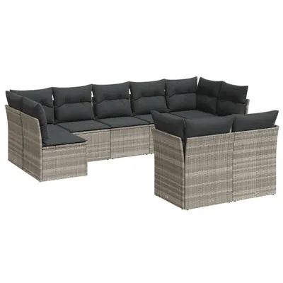 Produktbild von vidaXL 9-tlg. Garten-Sofagarnitur mit Kissen Hellgrau Poly Rattan