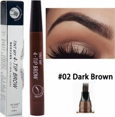 Produktbild von Augenbrauenstift Tattoo Stift 4 Köpfe (!) Microblading Gabelspitze Farbe DARK BROWN