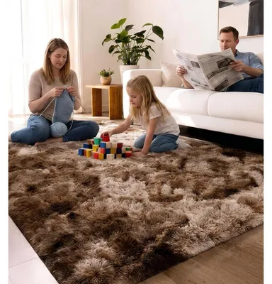 Obrázok produktu pre Koberec do obývačky, obdĺžnikový, hnedý, 120 x 160 cm, s dlhým vlasom