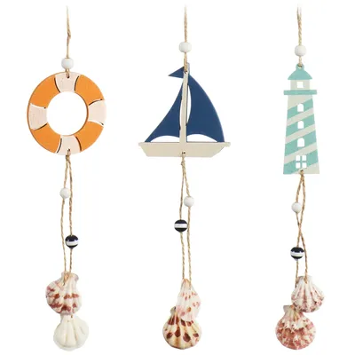 Maritime Hängedekoration aus Holz, 3er-Set, 35 cm