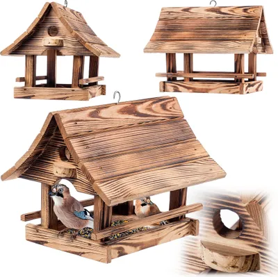 Image de KADAX Mangeoire pour oiseaux à suspendre, Mangeoire pour oiseaux en bois, résistante aux intempéries Mangeoire pour oiseaux dans le jardin et sur le balcon, Mangeoire pour oiseaux, Marron clair