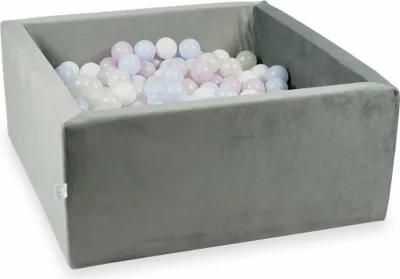 Image de Piscine à balles 90x90x40 gris velours - Avec 400 balles / Perle rose bébé, Perle bleu bébé, Effet sirène, Blanc