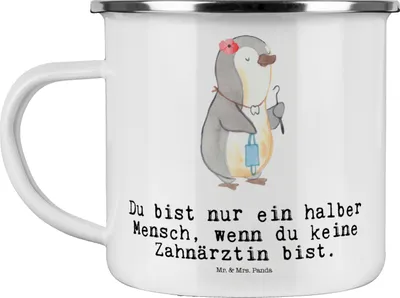Produktbild von Mr. & Mrs. Panda Pott Zahnärztin Herz - Weiß - Geschenk, Emaille Tasse, Haferl, becher, emaillebecher, Teetasse