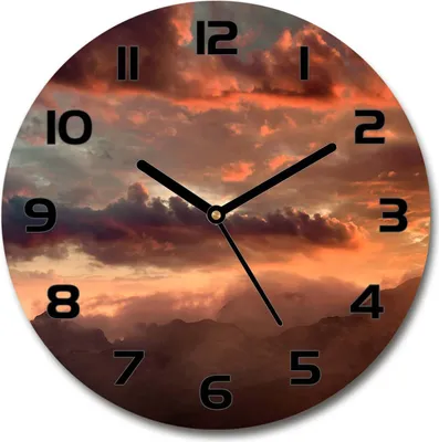 Produktbild von Wanduhr aus Glas 30fi Glasbild Glasuhr Gehärtetes Glas - schwarze-zeiger - Sunset mountains