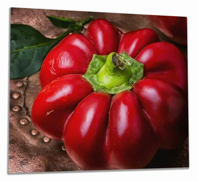 Produktbild von Wallario Herdabdeckplatte aus Glas, Größe 60 x 52 cm 1-teilig, Motiv Rote Paprika in der Küche