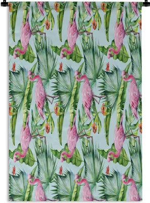 Produktbild von MuchoWow® Wandteppich Wandbehang Blumen - Hibiskus - Flamingo - Rosa 60x90 cm Tapisserie Dekoration Wandtuch - Foto-Teppich - Abwaschbar