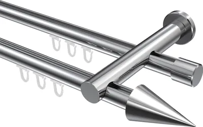 Produktbild von Interdeco Innenlaufstange / Gardinenstange mit Innenlauf Chrom, Typ Platon Savio (Kegel), 20 mm Ø 2-läufig, 400 cm